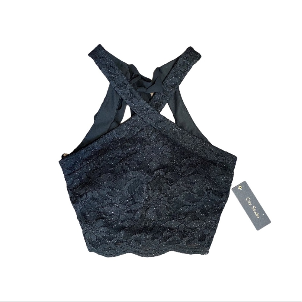 City Studio black lace cropped formal top 3